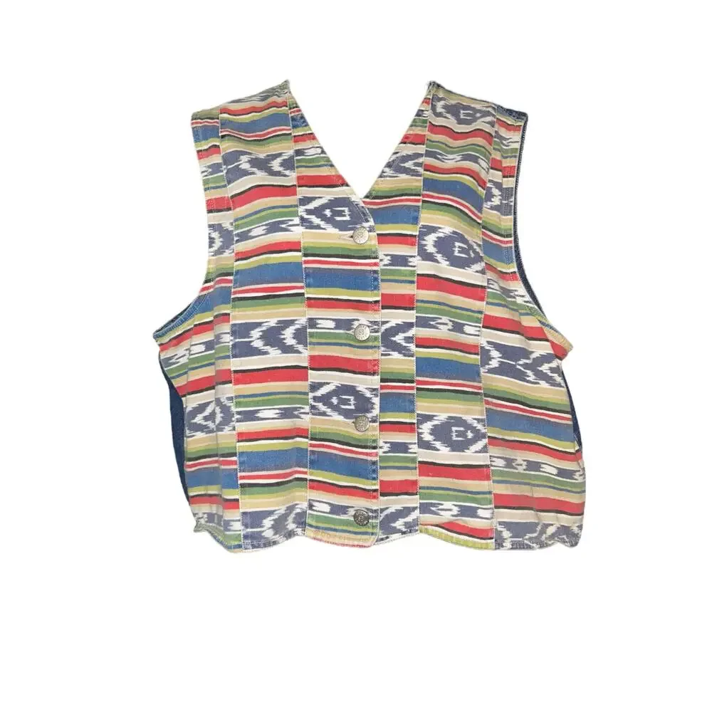 Vintage 90s Susan Bristol Southwestern Style Vest Womens Size XL Denim Back - Picture 1 of 5